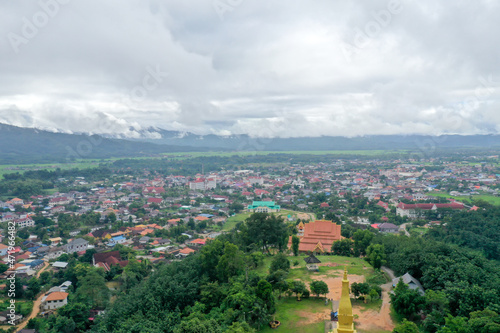 Aerial view of a small city at the north of Laos.