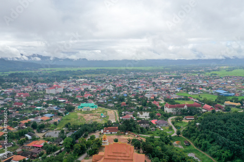 Aerial view of a small city at the north of Laos.