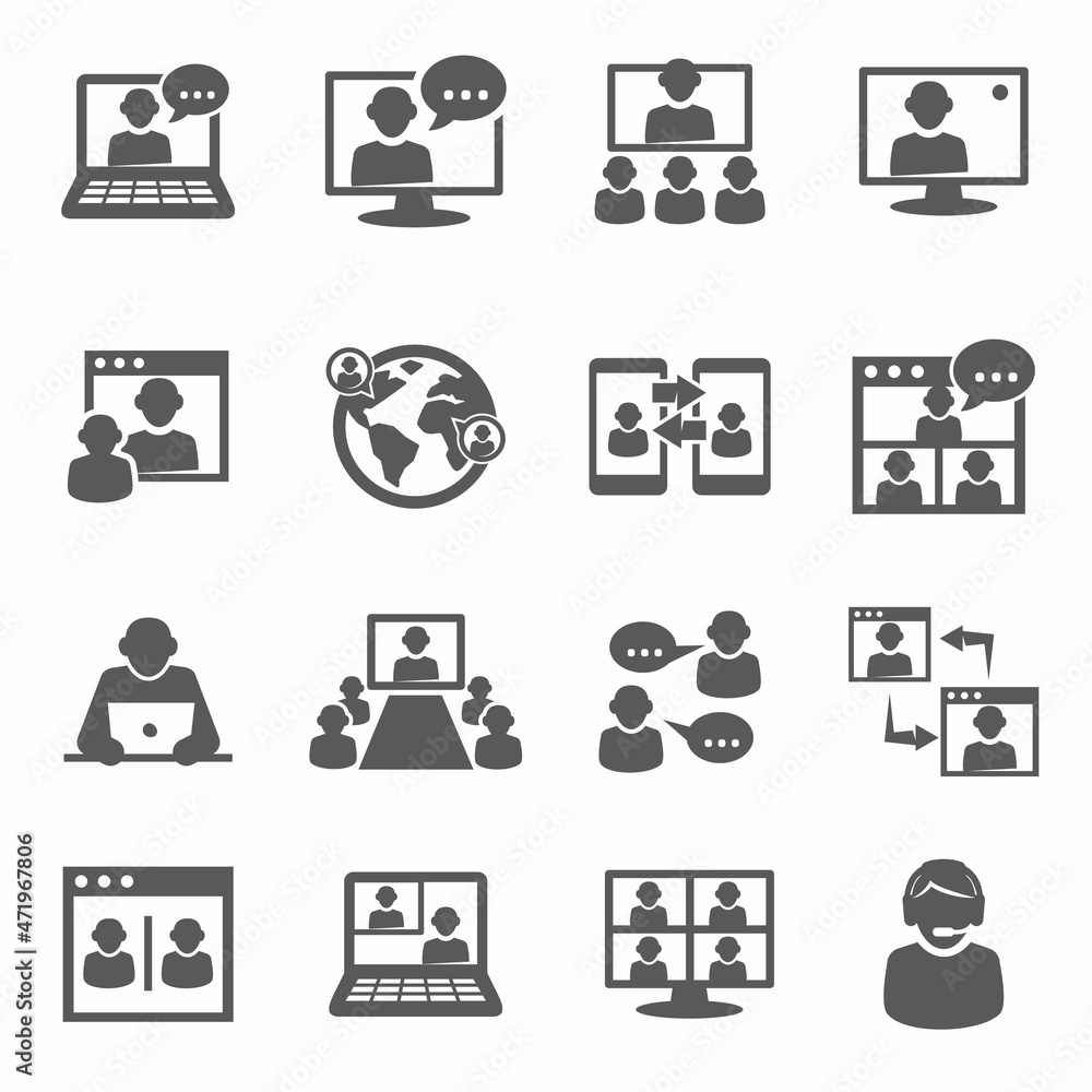 Video conference icons set on white background Video conference icons set on white background