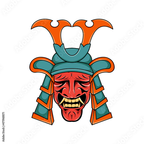 Japanese oni devil with samurai helmet illustration photo