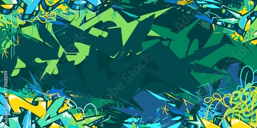 Green Colorful Abstract Hip Hop Street Art Graffiti Style Urban Calligraphy Vector Illustration Background