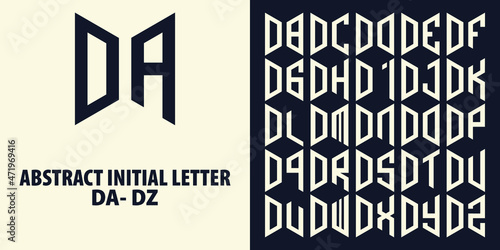Abstract Initial Letter Combination DA till DZ in luxury white color and half hexagonal shape