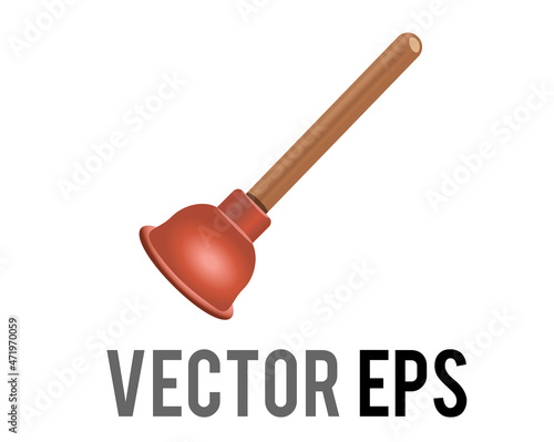 vector isolated gradient red toilet plunger icon with a wooden handle, red flange, cup.