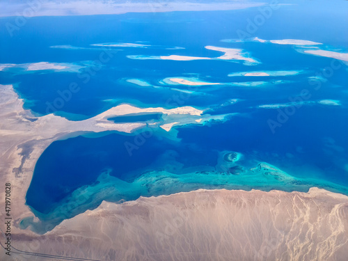 Red sea in the southern part of the Gulf of Suez, aerial view.