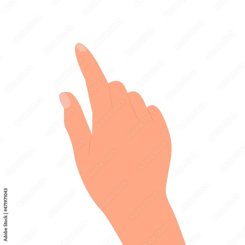 Hand pointing. Finger touches on screen or shows something. Vector illustration isolated on white background Hand pointing. Finger touches on screen or shows something. Vector illustration isolated on white background