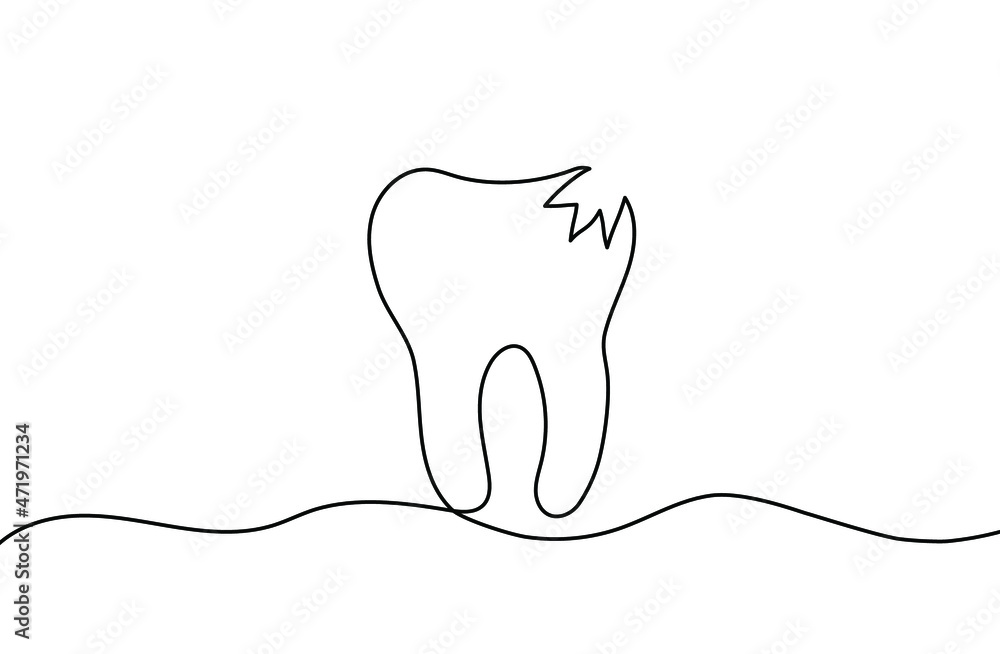 Continuous line drawing of tooth. Tooth line icon. One line drawing background. Vector illustration. Tooth continuous line icon Continuous line drawing of tooth. Tooth line icon. One line drawing background. Vector illustration. Tooth continuous line icon