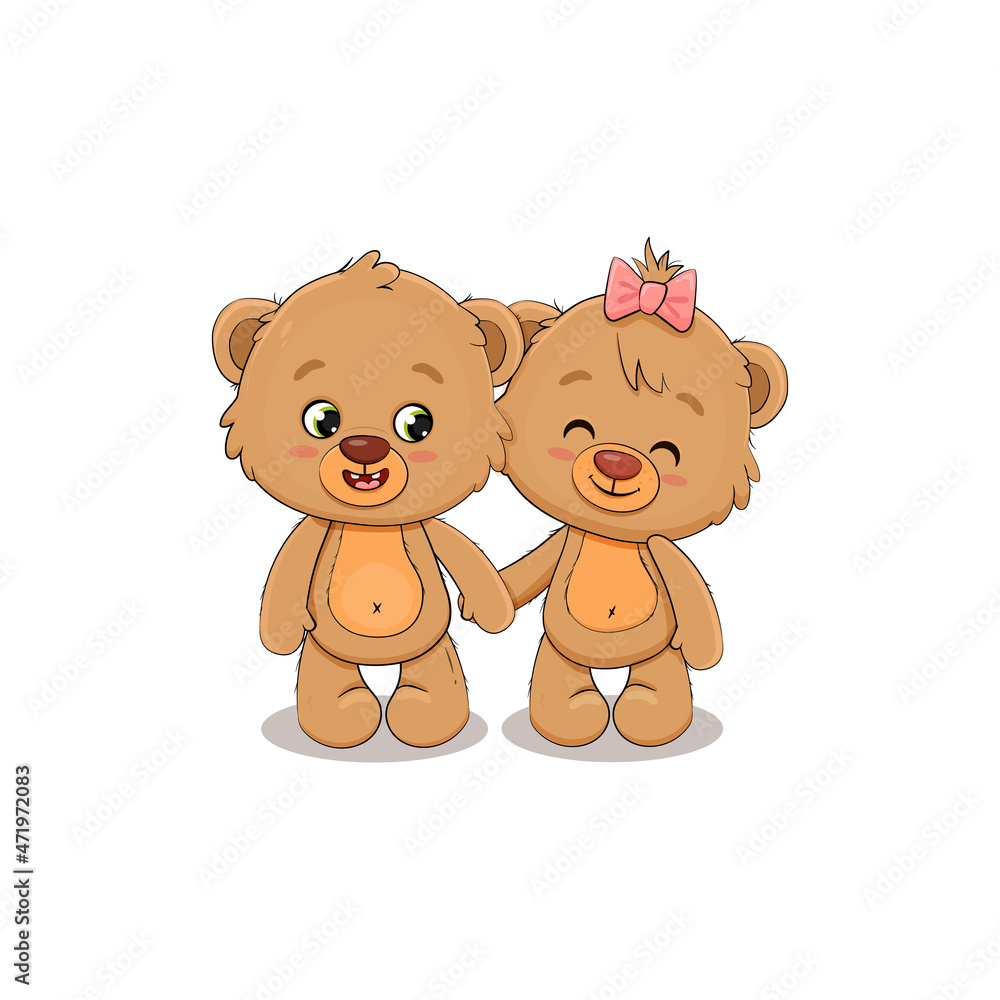 Cute cartoon two teddy bears isolated on a white background. Valentine's Day card Cute cartoon two teddy bears isolated on a white background. Valentine's Day card