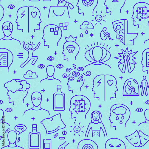 Mental disorders seamless pattern in thin line style