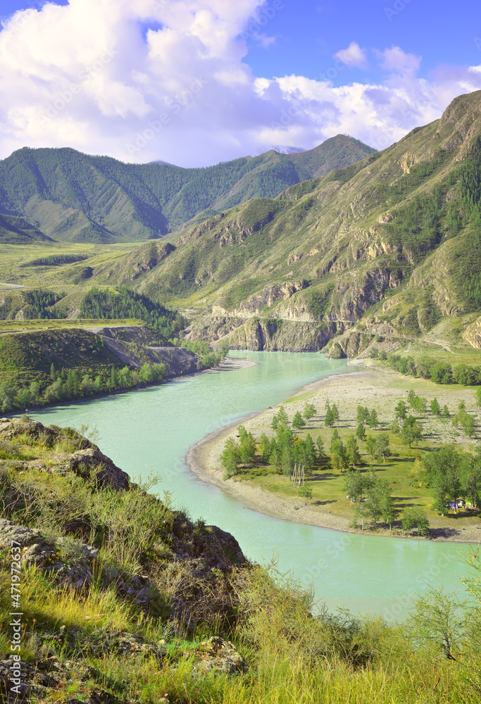 Fototapeta premium The confluence of Katun and Chuya in the Altai Mountains