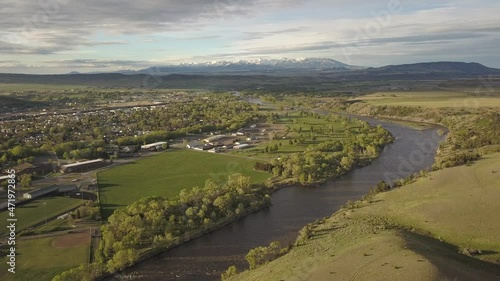 Livingston Montana and the Yellowstone River at sunset photo