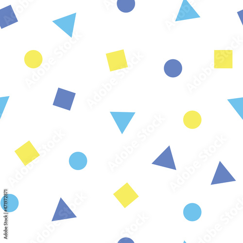 Seamless pattern with circles, triangles and squares.