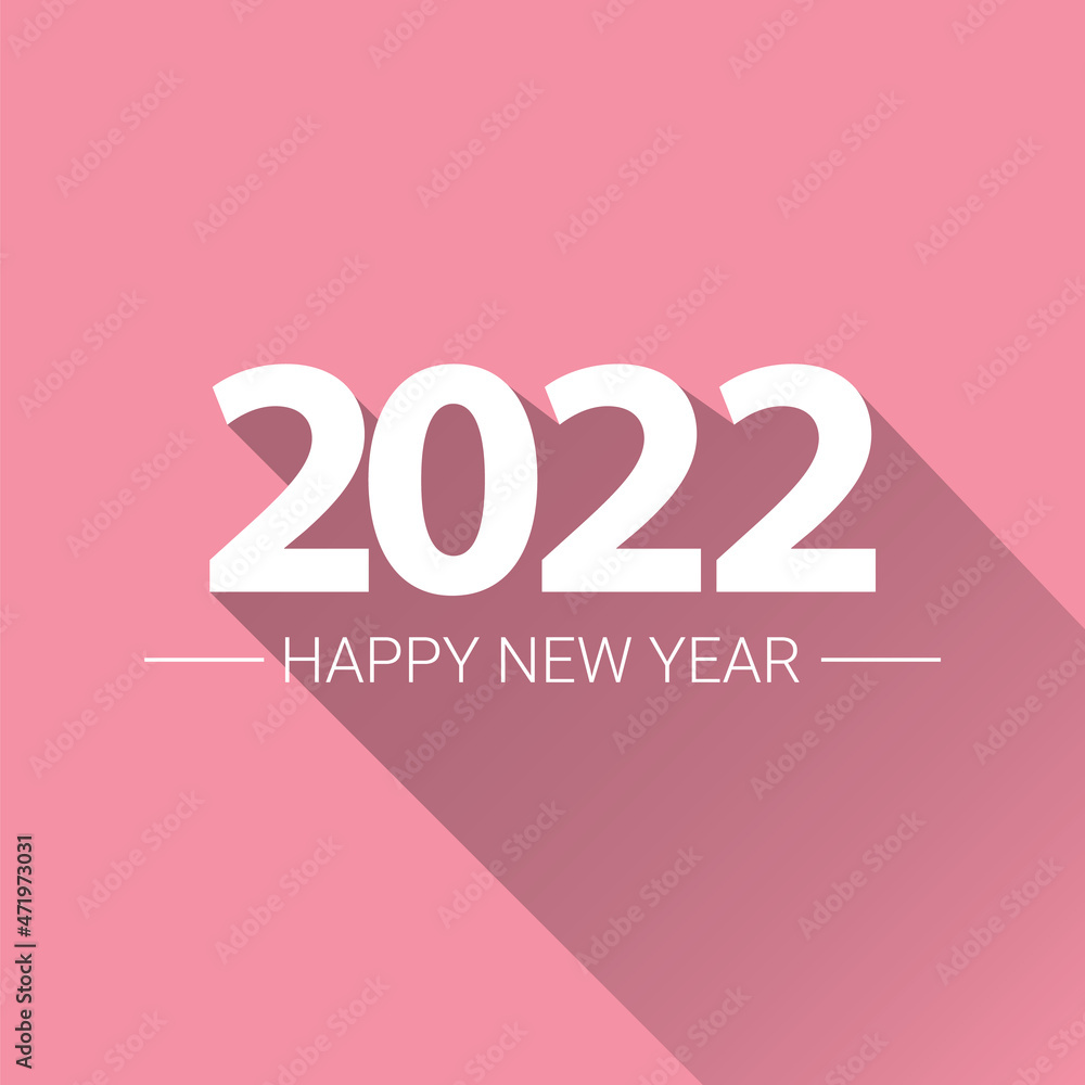 2022 Happy new year creative design background or greeting card with text. vectorr 2022 new year numbers isolated on pink background