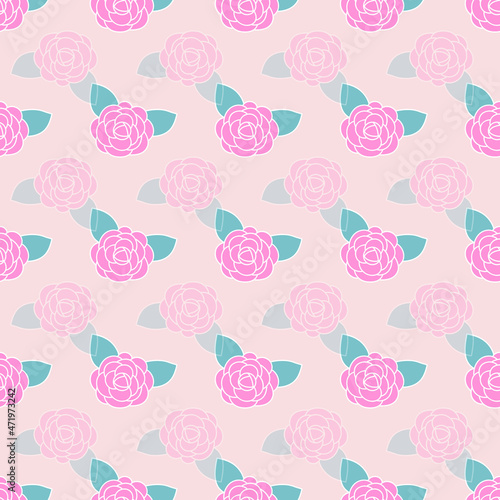 Roses vector repeat pattern on pastel pink background