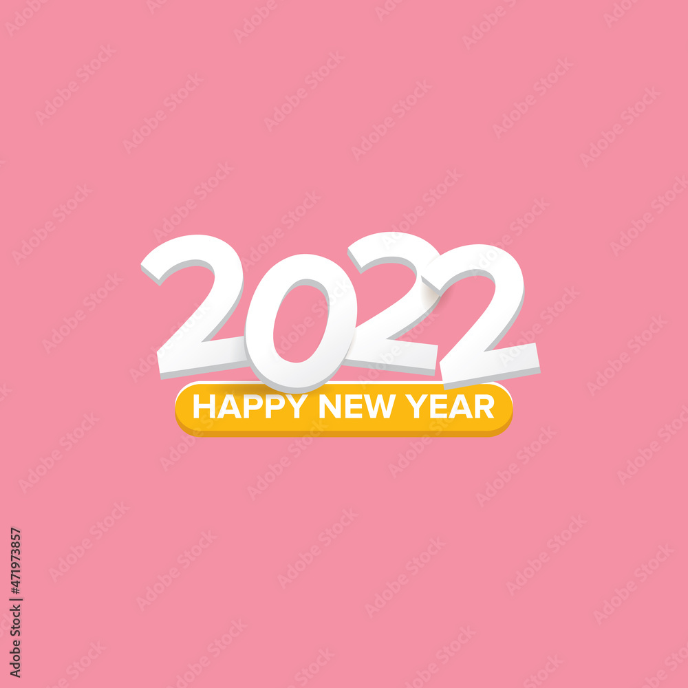 2022 Happy new year creative design background or greeting card with text. vectorr 2022 new year numbers isolated on pink background
