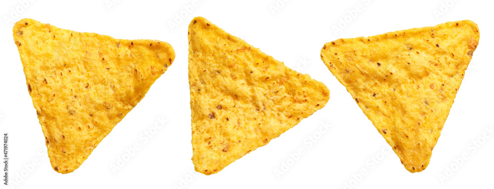 Nachos chips set, isolated on white background Nachos chips set, isolated on white background