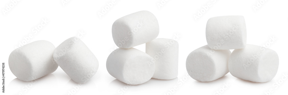 Delicious marshmallows set, isolated on white background Delicious marshmallows set, isolated on white background