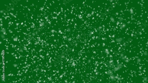 Looping Snow blizzard.Chroma key green background for alpha matte.Close up.Biger Snowflakes.Snow is falling down.Winter snow storm.Snowflakes Merry Christmas celebration card template. photo