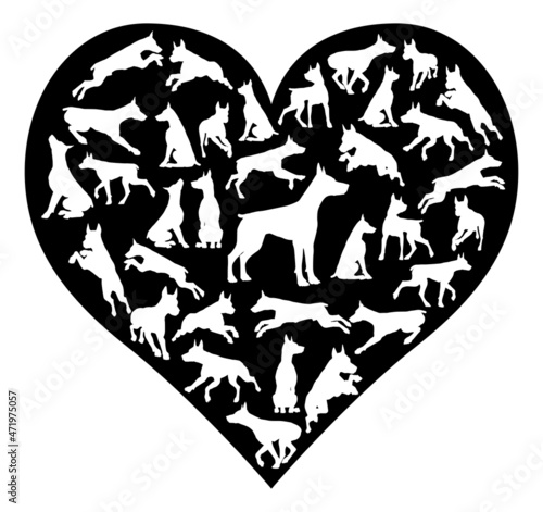 Dobermann Dog Heart Silhouette Concept
