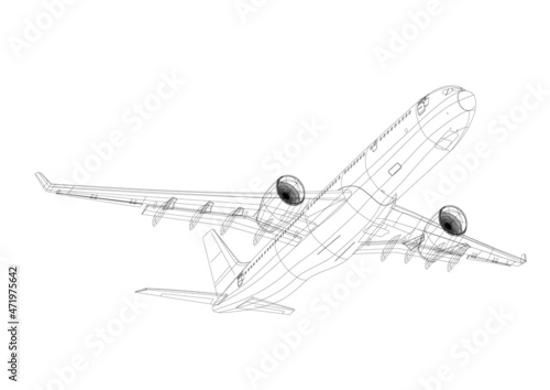 Airplane Plan. Black Outline Aircraft On White