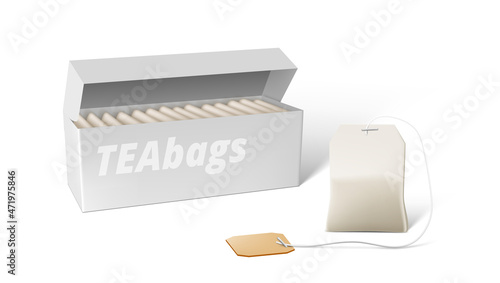 Clear White Box With Tea Bag Isolated On White