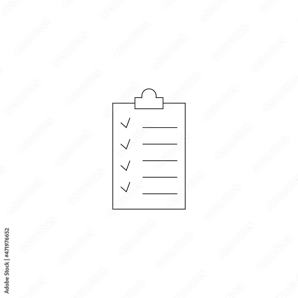 Modern vector sign for sites, apps, advertisement, banners, internet pages. Editable stroke. Line icon of clipboard with lines and checkmarks for contracts, list, notes for study Modern vector sign for sites, apps, advertisement, banners, internet pages. Editable stroke. Line icon of clipboard with lines and checkmarks for contracts, list, notes for study