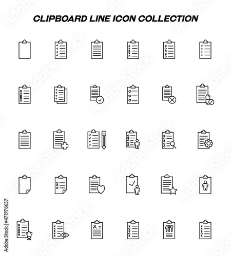 Writing board line icon set. Collection of editable strokes for web sites, applications, advertisements. Line icons of various clipboards for education, university, work and business