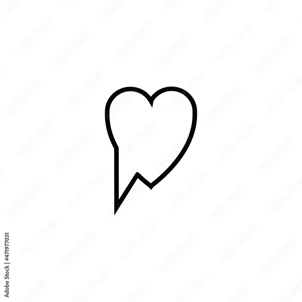 Sing and symbols concept. Single line icon for internet pages, apps, sites, banners, flyers. Line icon of speech bubble in form of heart