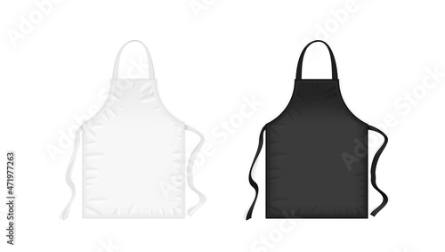 Realistic Blank White And Black Apron With Strap photo