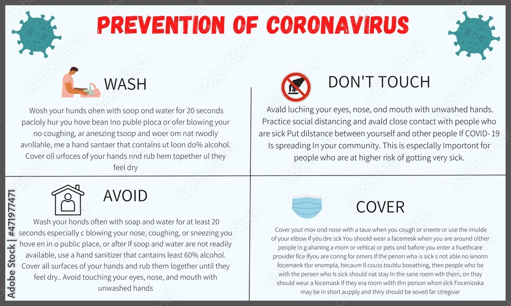 Coronavirus (Covid-19) Infographic Template showing Prevention of Coronavirus tips.
