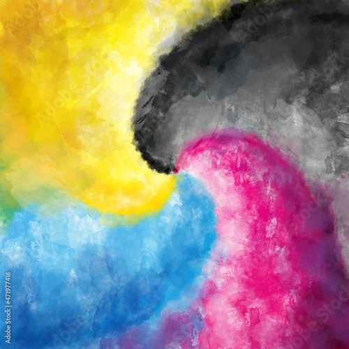 CMYK swirl cyan magenta yellow key paint background