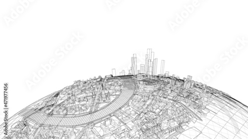 3d city sphere. Vector