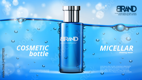 3D Blue Micellar Water Bottle Under Water