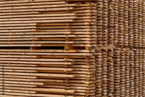 Stack of bords att a lumber mill in Sweden