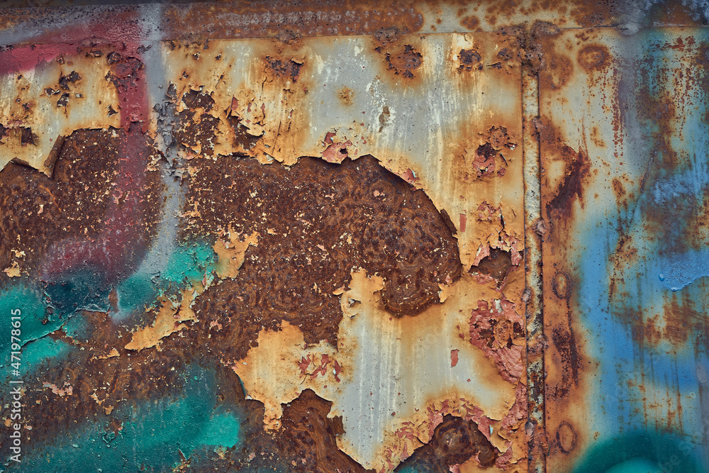 Colorful ructic metal texture, distressed surface Colorful ructic metal texture, distressed surface