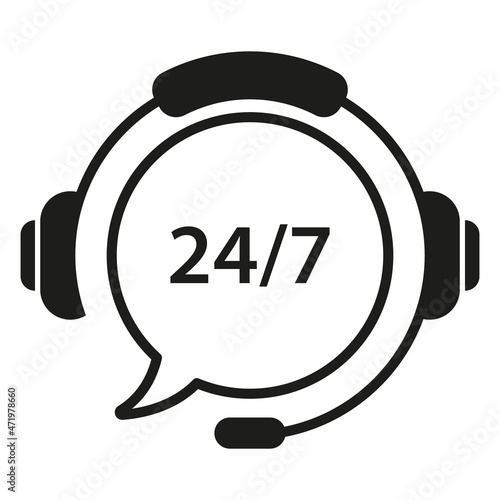 Support Customer 24 7 Line Icon. Headphone with Bubble Around the Clock Hotline Concept. Help Service Call Center Logo. Telephone Center for Help Customers Sign. Isolated Vector Illustration
