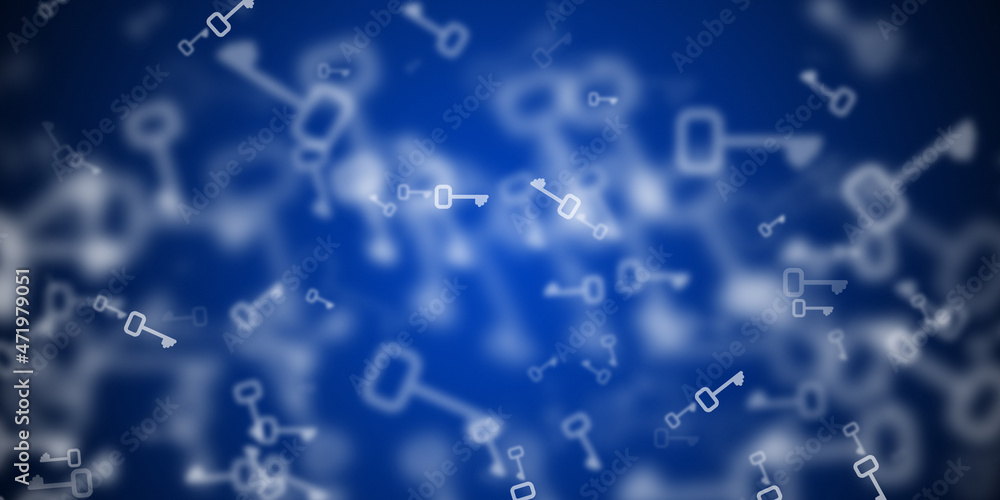 Abstract blue background with flying keys Abstract blue background with flying keys