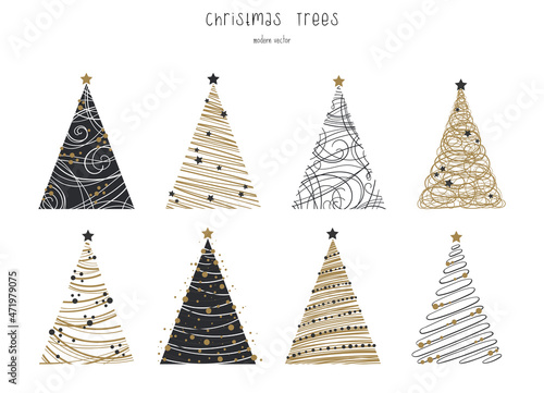 Elegant Christmas Trees seamless pattern, hand drawn, luxury, geomtrical, great for invitations, cards, designs, decorating - vector design