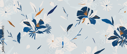 Hand drawn artistic abstract floral print. Creative collage pattern. Fashionable template for design.