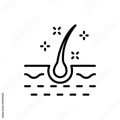 Follicle Shine Line Icon. Glossy Hair Follicle Outline Icon. Hair Shiny with Keratin Effect Linear Pictogram. Editable Stroke. Isolated Vector Illustration