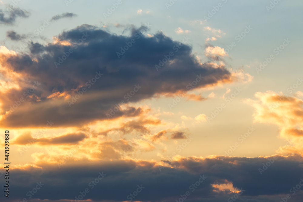 dramatic sky at sunset. beautiful cloud formations in evening light