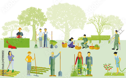 Gartenarbeiten, anpflanzen und bepflanzen, Illustration