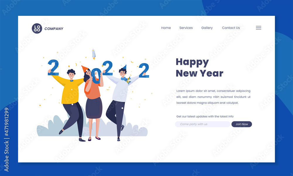 Happy new year 2022 flat design illustration on homepage template