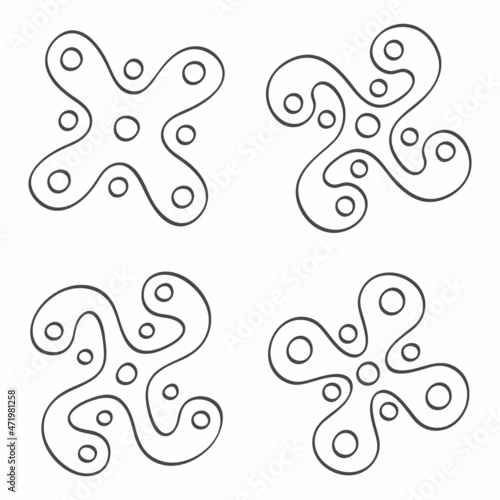 vector monochrome icon set with Ancient Italian sign Camunian rose for your project