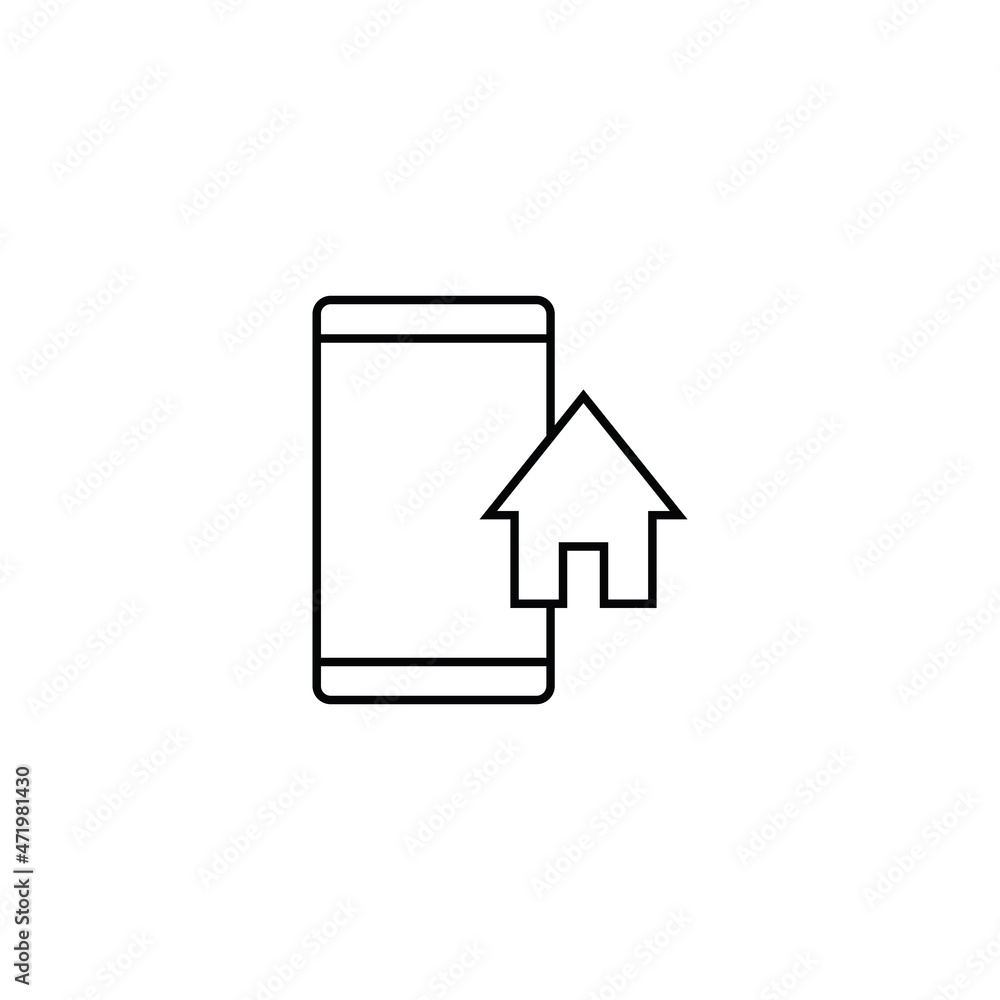 Property and mortgage concept. Vector outline sign, thin line. Perfect for advertising, web sites, online shops and stores. Line icon of house next to smartphone as symbol of online store of house Property and mortgage concept. Vector outline sign, thin line. Perfect for advertising, web sites, online shops and stores. Line icon of house next to smartphone as symbol of online store of house