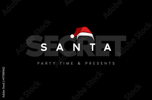 Secret Santa invitation template with Santa Claus hat. Vector. Illustration. Banner.