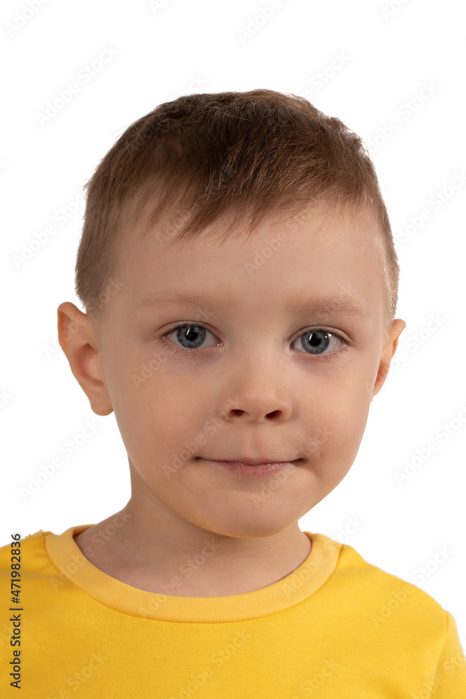 Portrait of adorable little boy, closeup, isolated on white background Portrait of adorable little boy, closeup, isolated on white background