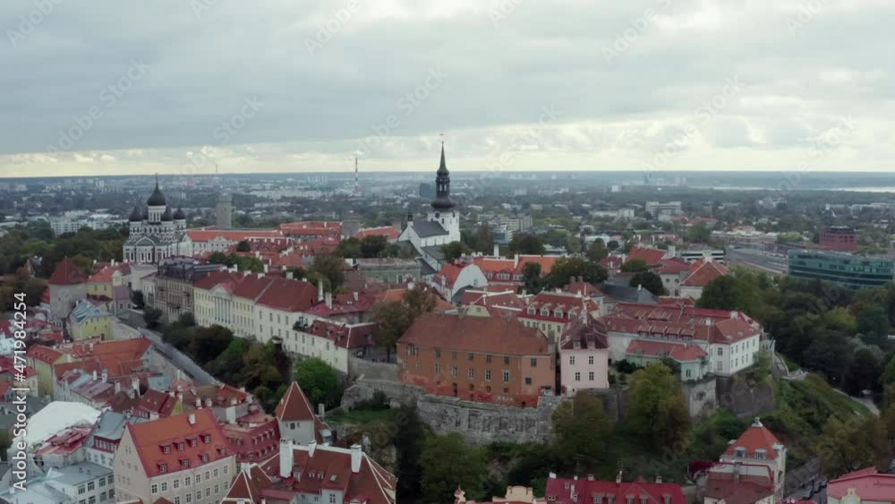 Aerial view cityscape Tallinn Estonia. Old town with ancient cathedrals old houses and pedestrian streets in the capital of the Baltic state. Aerial view cityscape Tallinn Estonia. Old town with ancient cathedrals old houses and pedestrian streets in the capital of the Baltic state.