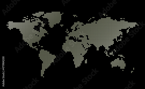 silhouette of dotted world map on black background - vector