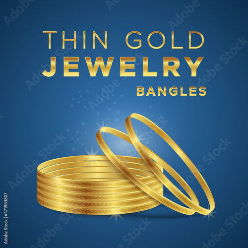 shiny thin gold bangles on blue background fashion gold Bracelet luxury jewelry bridal bangle set