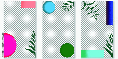 Social media covers with simple design elements . Boho style . Leaves . Post frame stories templates.  Layout for promotion .Media banner .Vector